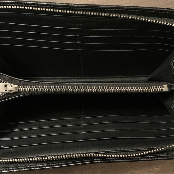 ❌SOLD❌ Saint Laurent Black Crocodile-Embossed Leather Zip-Around Long Wallet - Picture 10 of 14